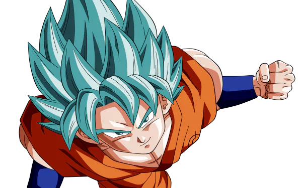 HD desktop wallpaper featuring Goku as Super Saiyan Blue from Dragon Ball Z: Resurrection of F, showcasing his dynamic pose and signature blue hair.