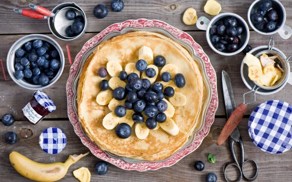 Food Pancake Banana Blueberry HD Wallpaper | Background Image