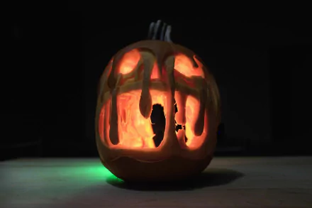 4K Ultra HD Halloween pumpkin lantern glowing in the dark, capturing the spooky holiday spirit of October with intricate carved details.