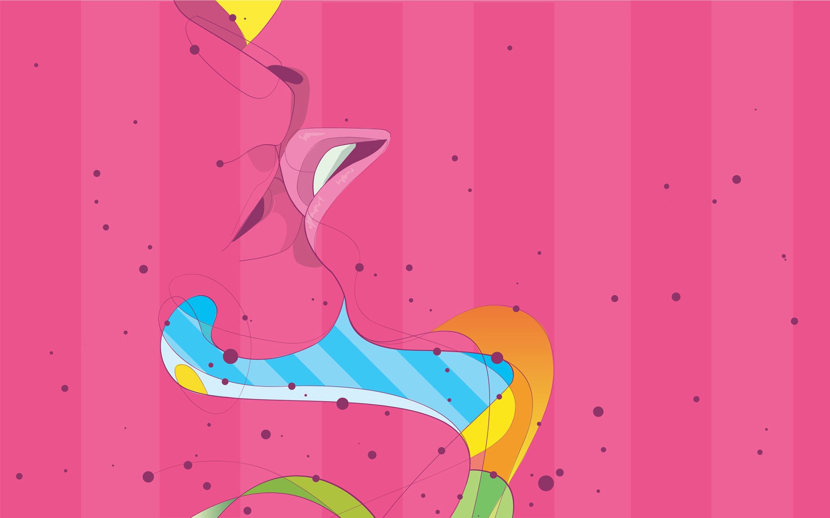 Artistic HD PC desktop wallpaper featuring abstract colorful shapes and soft pink vertical stripes, evoking a sense of love and playful creativity.