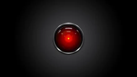 A sleek HD wallpaper featuring HAL 9000 from 2001: A Space Odyssey, showcasing the iconic red eye against a dark background.