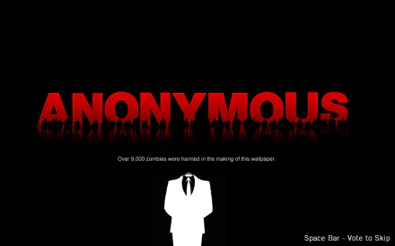 HD PC desktop wallpaper featuring bold red ANONYMOUS text above a faceless suit, blending technology and anonymity in a dark, digital style.