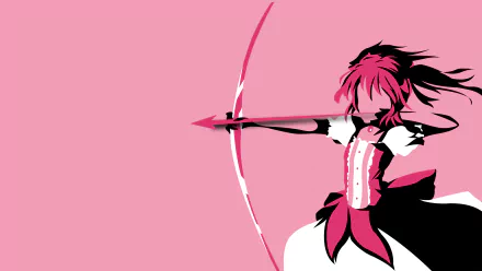 HD PC desktop wallpaper featuring Madoka Kaname from the anime Puella Magi Madoka Magica, depicted in a stylized pink and black design with a bow and arrow.