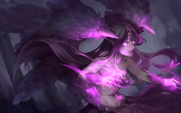 Morgana from League of Legends displayed in a captivating HD desktop wallpaper, showcasing her mystical powers and dark aura in a vibrant, animated style.