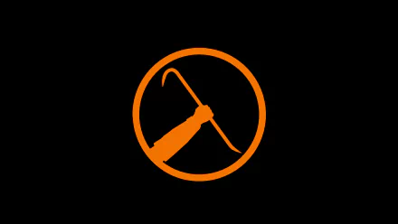 Orange Half-Life crowbar and lambda emblem inside a circle on black — video game HD PC desktop wallpaper and background.