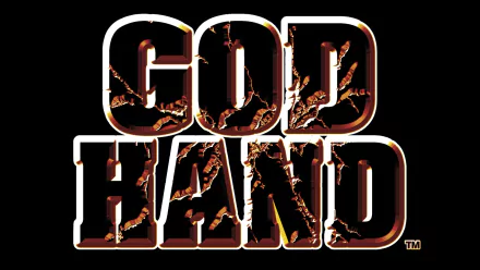 HD PC desktop wallpaper featuring the bold, cracked text logo of the video game God Hand on a black background.