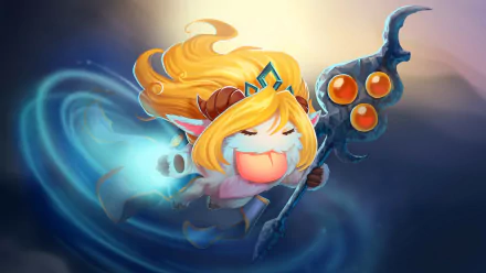HD PC desktop wallpaper featuring Poro and Janna from League of Legends in a vibrant, animated video game style.