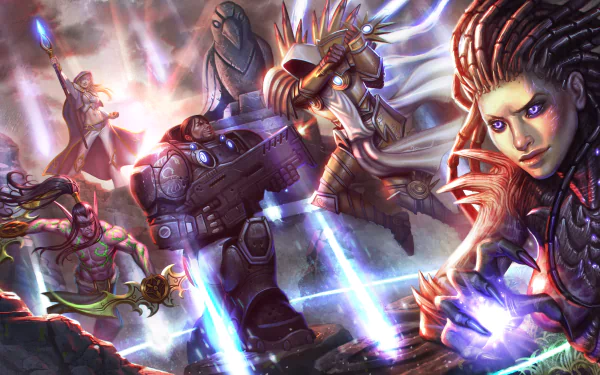 4K Ultra HD Heroes of the Storm PC desktop wallpaper featuring dynamic, action-packed characters from the video game in a vibrant, energetic battle scene.
