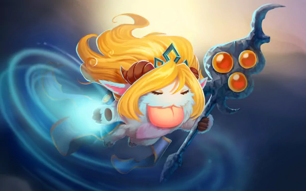HD PC desktop wallpaper featuring Poro and Janna from League of Legends in a vibrant, animated video game style.