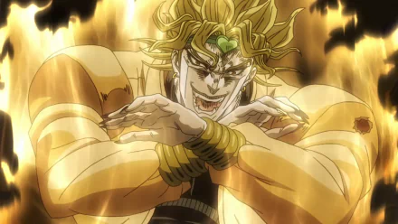 Dio Brando from *JoJo's Bizarre Adventure: Stardust Crusaders* displays intense power in this HD anime wallpaper, featuring his striking blonde hair and fierce expression amidst a golden aura.