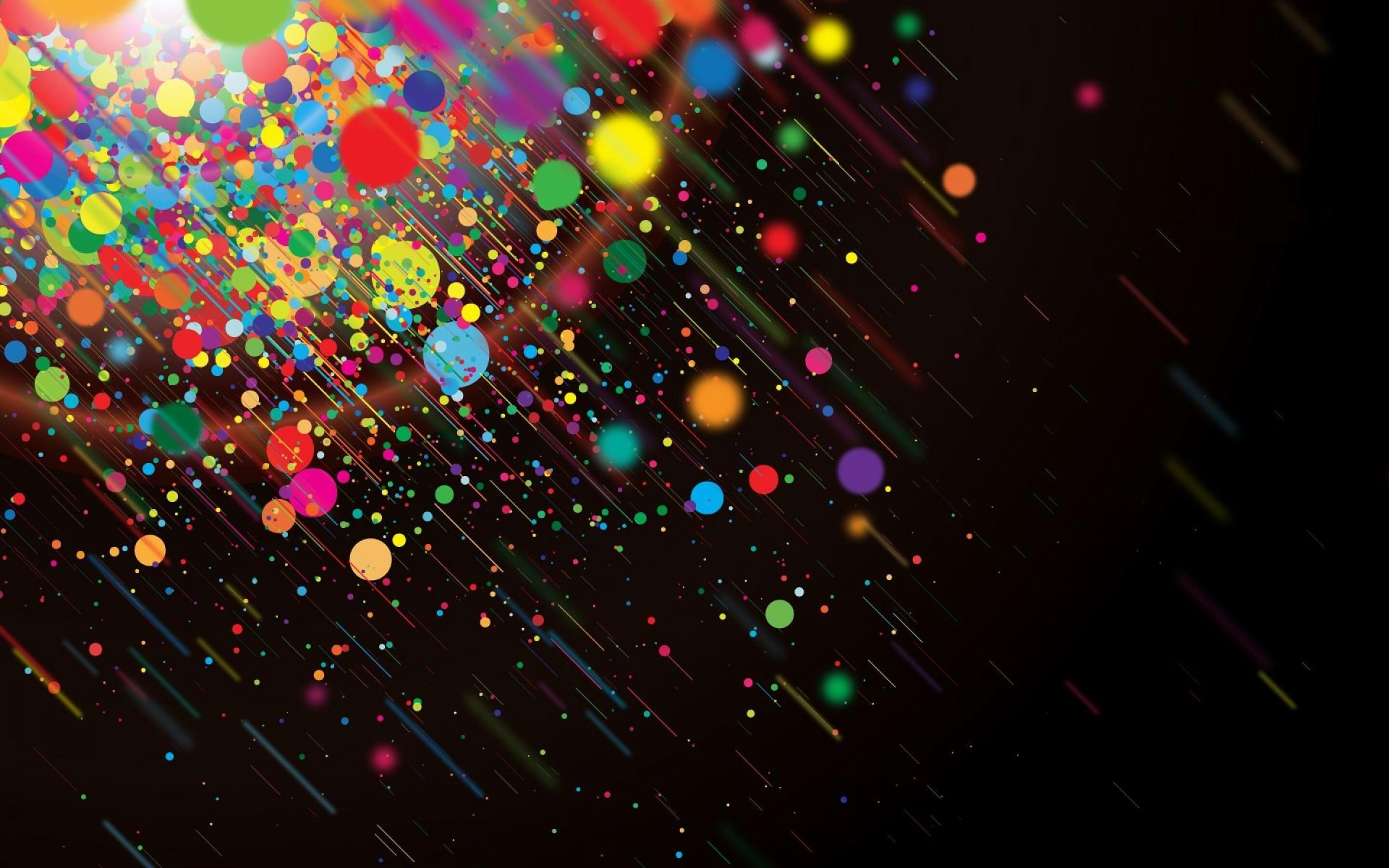 Abstract artistic design featuring vibrant multicolored dots and streaks against a dark background, creating a dynamic and visually striking HD PC desktop wallpaper.