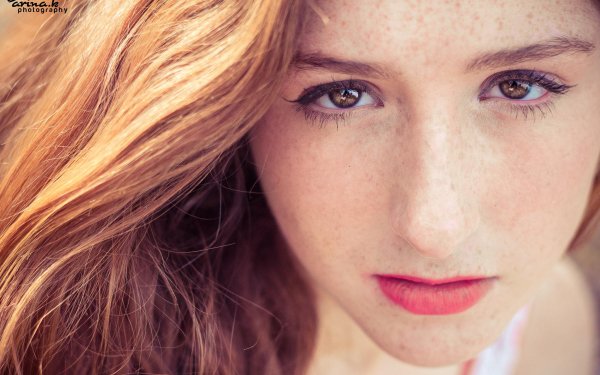 Women Face Freckles Brown Eyes Redhead Lipstick HD Wallpaper | Background Image