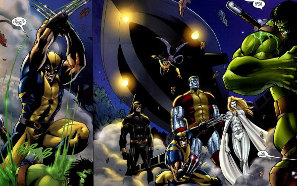 Comics World War Hulk Wolverine Hulk Colossus Emma Frost Kitty Pryde Cyclops X-Men Lockheed Fondo de pantalla HD | Fondo de Escritorio
