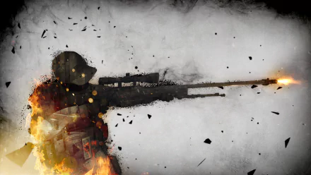 A HD desktop wallpaper and background featuring an action-packed scene from the video game Counter-Strike: Global Offensive, with a soldier aiming a sniper rifle amidst smoke and flying debris.