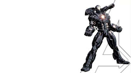Comic-style illustration of War Machine, showcasing detailed armor and action pose, designed as a high-definition PC desktop wallpaper and background.
