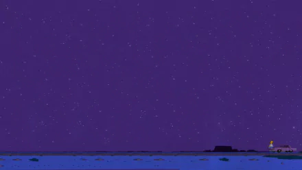 A tranquil HD desktop wallpaper featuring Homer Simpson from the TV show The Simpsons, set against a deep purple night sky with a still landscape below.