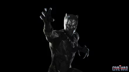 HD desktop wallpaper and background featuring Black Panther from Marvel Comics' movie Captain America: Civil War, with the character in an action pose against a black backdrop.