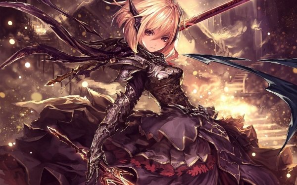 Anime Warrior Woman Warrior Sword Armor Short Hair Blonde Orange Eyes HD Wallpaper | Background Image