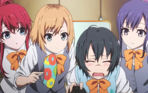 HD desktop wallpaper of 'Shirobako' anime featuring four female characters with varied expressions.