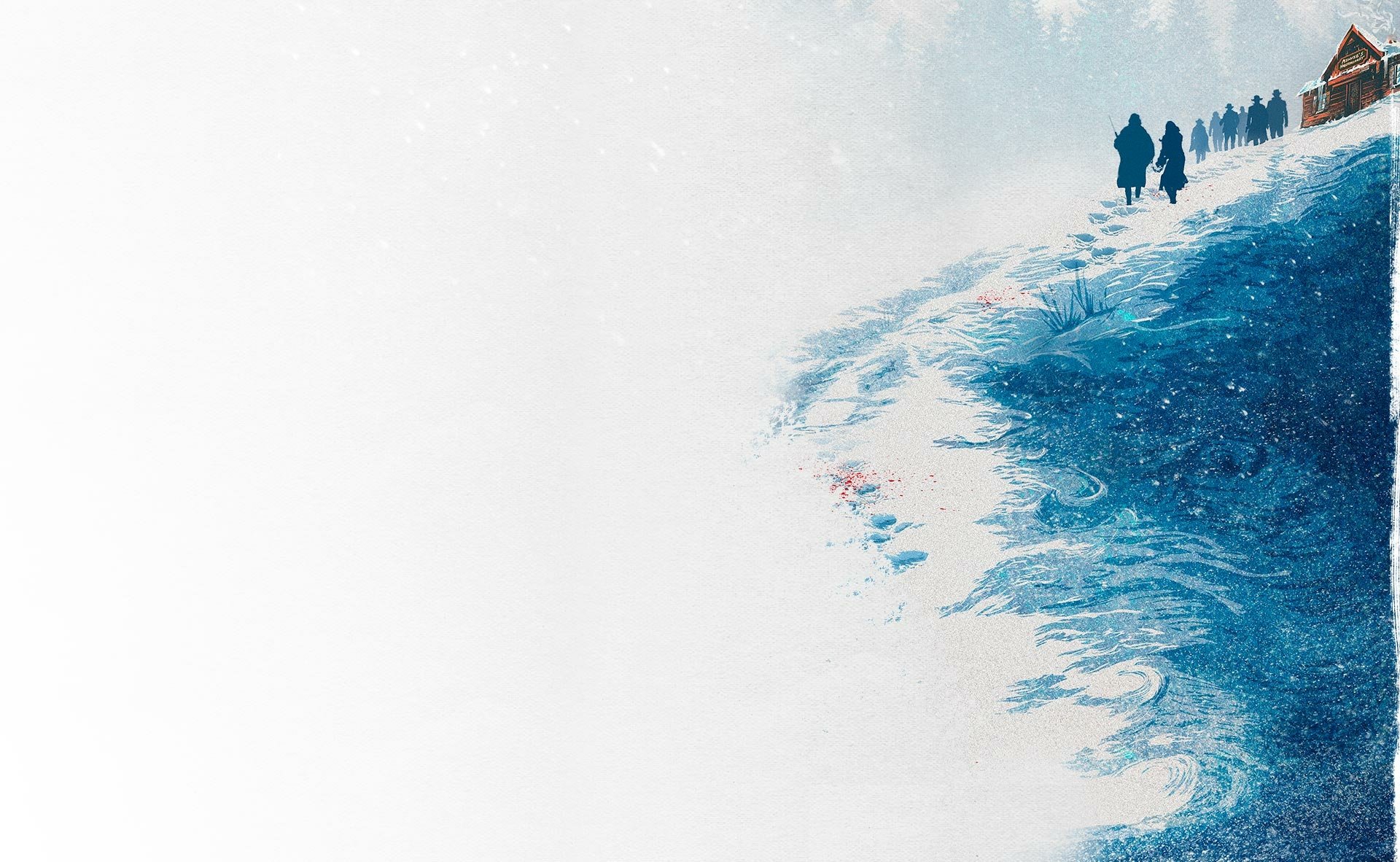 HD desktop wallpaper featuring a scene from The Hateful Eight with figures in a snowy landscape.