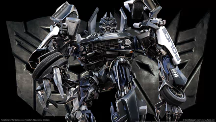 HD PC desktop wallpaper featuring Ironhide from the video game Transformers: The Game, showcasing a detailed and dynamic robotic design against a dark backdrop.