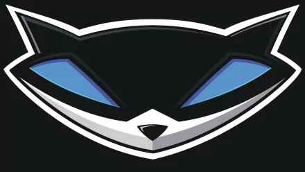 Stylized close-up of Sly Cooper's mask and grinning raccoon face from the video game Sly Cooper And The Thievius Raccoonus, HD PC desktop wallpaper background.