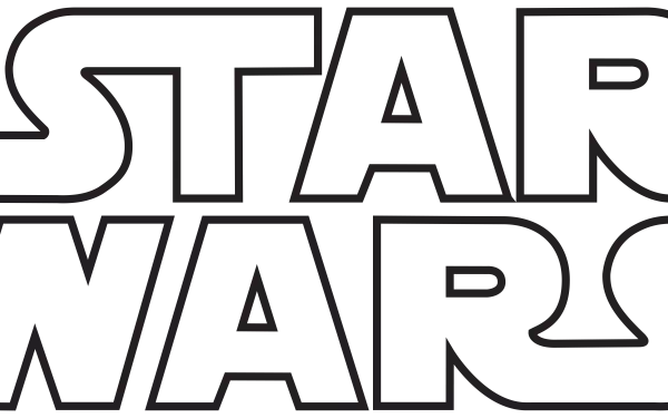 8K Ultra HD Star Wars movie logo with a glowing blue lightsaber on a dark background, designed as a PC desktop wallpaper and background.