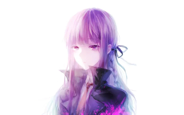 HD wallpaper featuring Kyōko Kirigiri from the anime Danganronpa, showcasing her distinctive style with a soft, ethereal color palette.