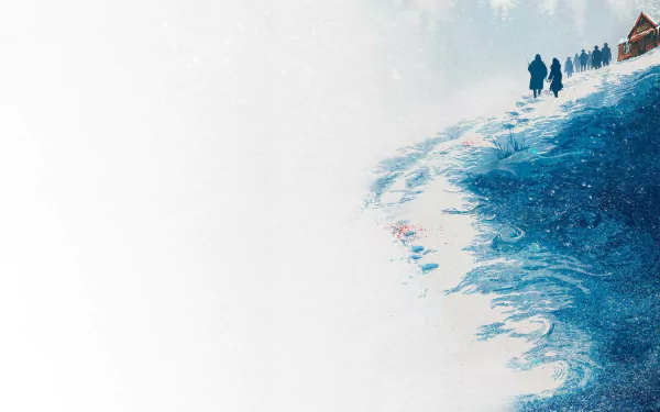 HD desktop wallpaper featuring a scene from The Hateful Eight with figures in a snowy landscape.