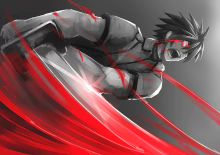 A dynamic HD wallpaper featuring Ikki Kurogane from Chivalry of a Failed Knight, showcasing intense motion with vivid red streaks against a grayscale background.