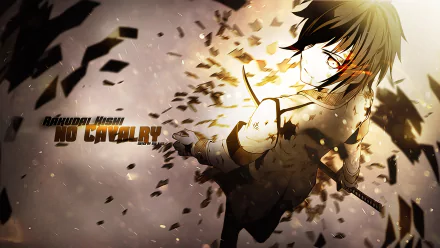 HD wallpaper featuring Ikki Kurogane from the anime Chivalry of a Failed Knight, showcasing dynamic action and dramatic lighting amid a backdrop of fragments.