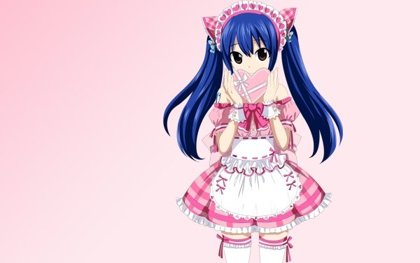 Anime Fairy Tail Wendy Marvell Blue Hair Brown Eyes Dress Pink Dress Thigh Highs Twintails Headdress HD Wallpaper | Background Image