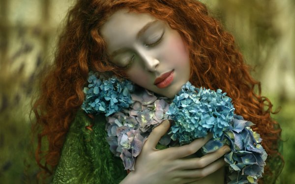 Women Photography Flower Nature Redhead Hydrangea Long Hair HD Wallpaper | Background Image