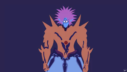 A striking minimalist wallpaper featuring Lord Boros from One-Punch Man, showcasing his pink hair and blue eyes against a vibrant background. An eye-catching anime design.