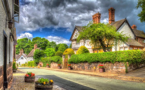 Man Made Street England House HDR Tree Building Road HD Wallpaper | Background Image