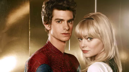 Andrew Garfield as Peter Parker and Emma Stone as Gwen Stacy, from *The Amazing Spider-Man*, pose together in this high-definition wallpaper.