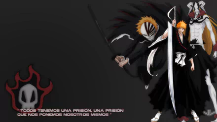 HD wallpaper featuring Hollow Ichigo and Ichigo Kurosaki from the anime Bleach, showcasing dynamic poses and vibrant colors against a dark background.