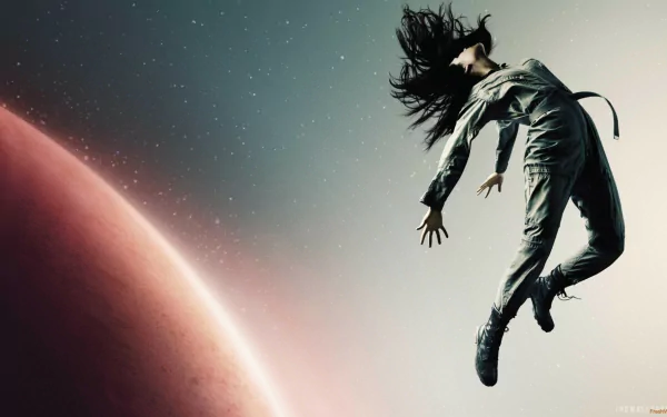 HD wallpaper of The Expanse featuring a person floating in space with a planet in the background.