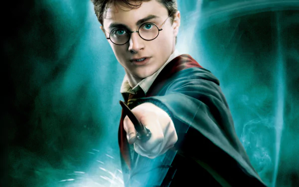 HD wallpaper featuring Harry Potter from Harry Potter and the Order of the Phoenix, showcasing his iconic look as he wields his wand with determination against a mystical backdrop.