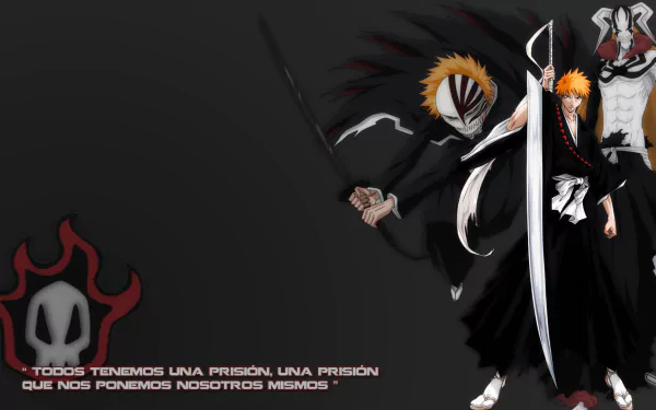 HD wallpaper featuring Hollow Ichigo and Ichigo Kurosaki from the anime Bleach, showcasing dynamic poses and vibrant colors against a dark background.