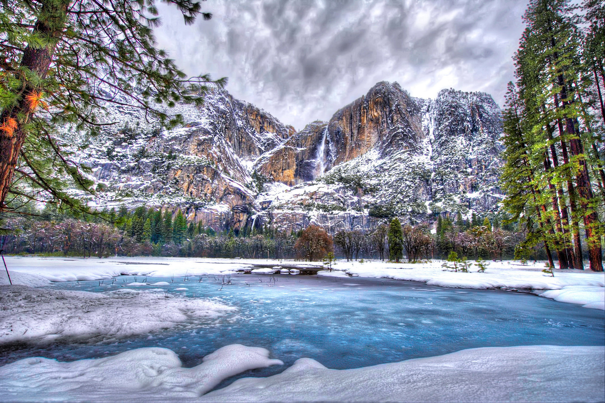 Download Tree Lake Snow Winter Landscape Nature Mountain HD Wallpaper