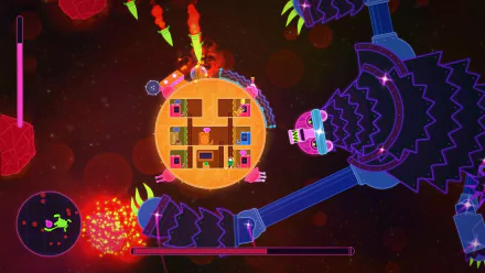 HD desktop wallpaper of Lovers in a Dangerous Spacetime game featuring colorful space action with two characters operating a spaceship.