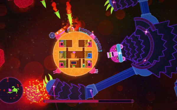 HD desktop wallpaper of Lovers in a Dangerous Spacetime game featuring colorful space action with two characters operating a spaceship.