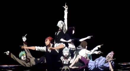 HD wallpaper featuring characters from Death Parade with a focus on Clavis, set against a dark backdrop for desktop backgrounds.