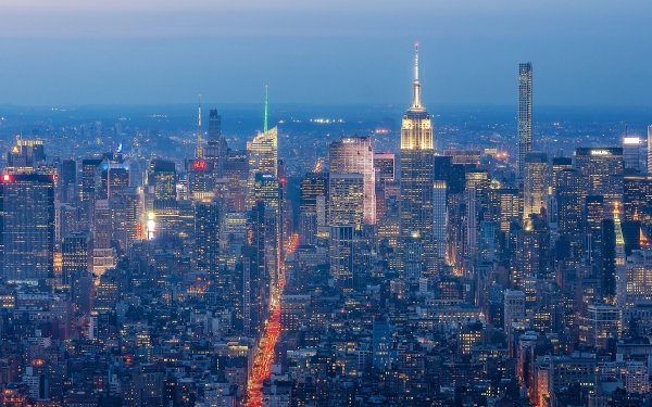 Man Made Manhattan Cities United States New York USA City Night Light Cityscape Skyscraper HD Wallpaper | Background Image
