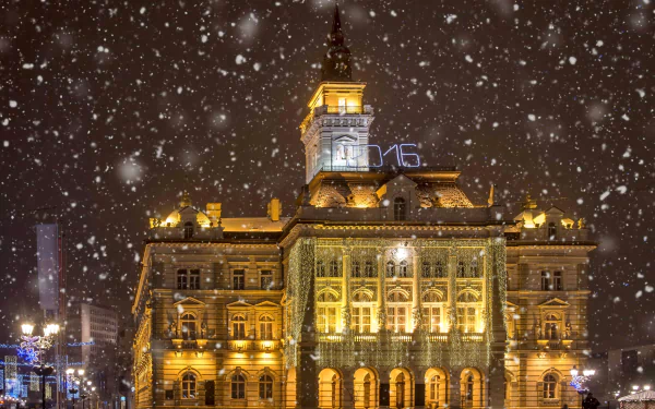  Snow Falling on City of Novi Sad, Serbia