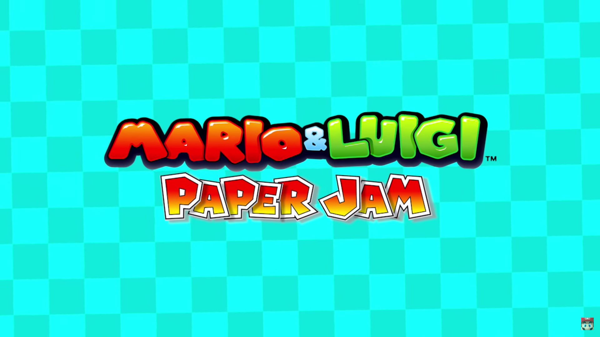 HD desktop wallpaper featuring the logo of Mario & Luigi: Paper Jam against a blue checkered background.