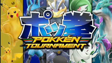HD desktop wallpaper featuring a collage of Pokémon characters from Pokken Tournament with the game's logo centered.