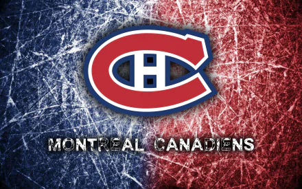 4K Ultra HD wallpaper featuring the Montreal Canadiens logo against a textured background of red and blue, celebrating NHL hockey and Canadian sports culture.