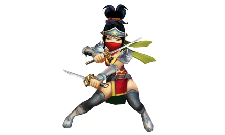 HD desktop wallpaper from Final Fantasy Explorers featuring a dynamic pose of a ninja character with dual swords.